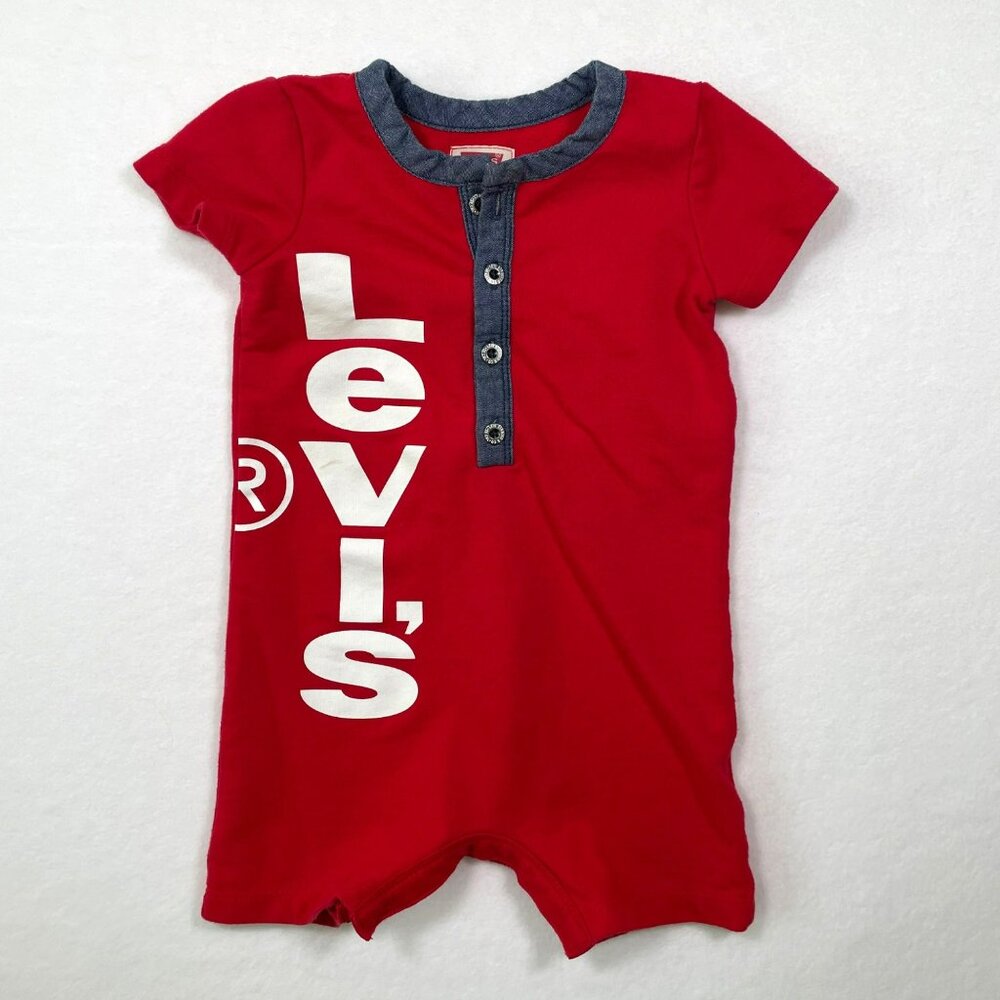 Levi’s Baby Logo Denim Neckline Henley Romper 12m One Piece Casual
